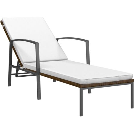 VidaXL Lettino Prendisole Trasformabile con Cuscino Polyrattan Grigio