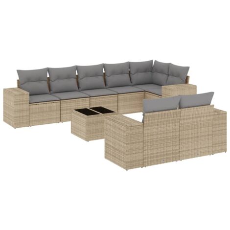 Set Divano da Giardino 9 pz con Cuscini Beige in Polyrattan vidaXL (1/4)