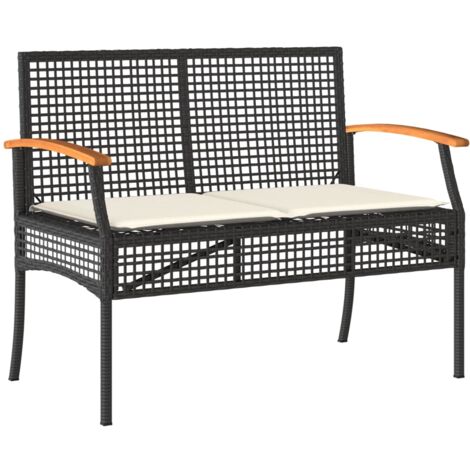 vidaXL Panca da Giardino con Cuscino Nera in Polyrattan e Legno Acacia