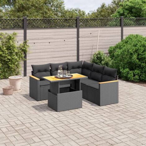 Set Divano da Giardino 6 pz con Cuscini Nero in Polyrattan vidaXL (1/3)