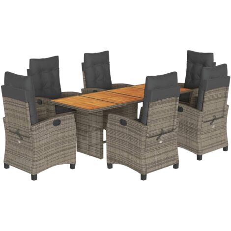 Set da Pranzo da Giardino 7 pz con Cuscini in Polyrattan Grigio vidaXL (1/5)