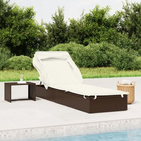 Lettino con Tetto Pieghevole Marrone 213x63x97 cm Polyrattan vidaXL