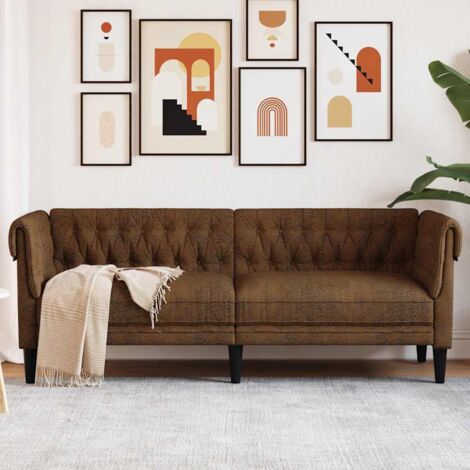 vidaXL Divano Chesterfield a 3 Posti Marrone in Tessuto