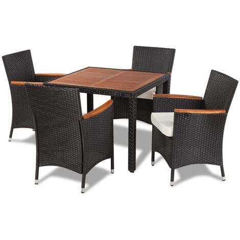 Set da Pranzo da Giardino 5 pz con Cuscini in Polyrattan Nero vidaXL (1/5)