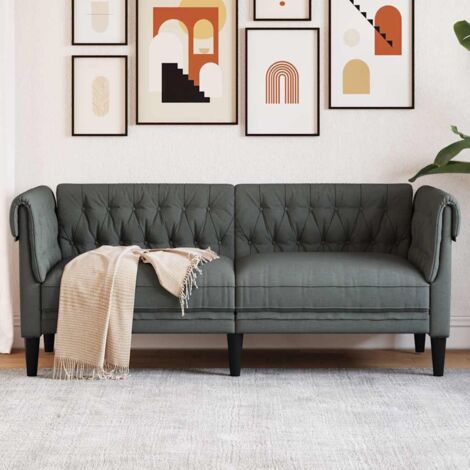 vidaXL Divano Chesterfield a 2 Posti Grigio Scuro in Tessuto