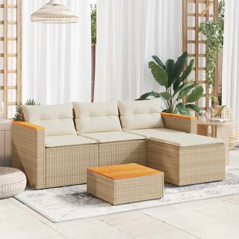 vidaXL Set Divano da Giardino 3 pz con Cuscini Beige in Polyrattan (1/5)