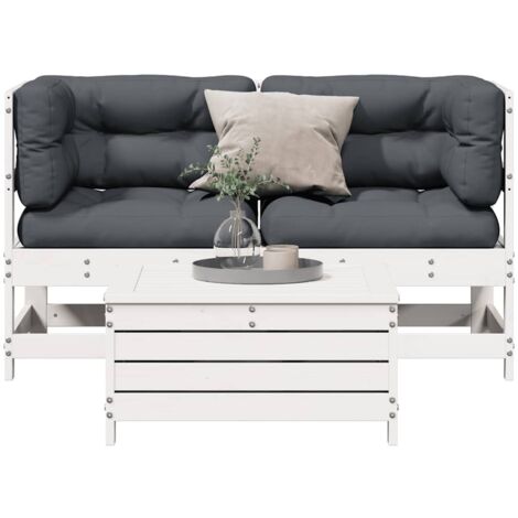 Set Salotto da Giardino 3 pz Cuscini Legno Massello Pino Bianco vidaXL (1/5)