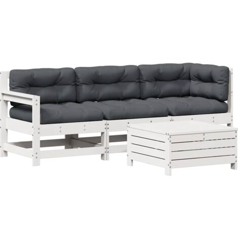 Set Salotto Giardino 4pz con Cuscini Bianco Legno Massello Pino vidaXL (1/5)