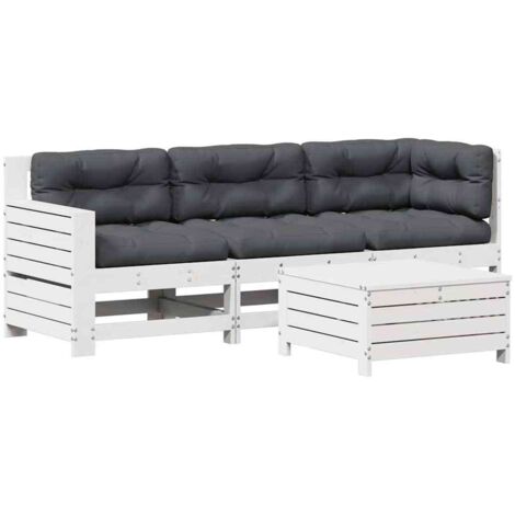 Set Salotto Giardino 4pz con Cuscini Bianco Legno Massello Pino vidaXL (1/5)
