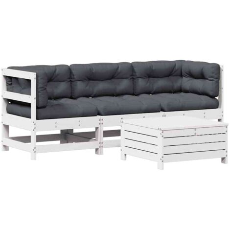 Set Salotto Giardino 4pz con Cuscini Bianco Legno Massello Pino vidaXL (1/5)