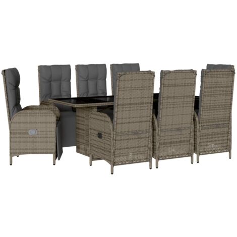 vidaXL Set da Pranzo da Giardino 9 pz con Cuscini in Polyrattan Grigio (1/5)