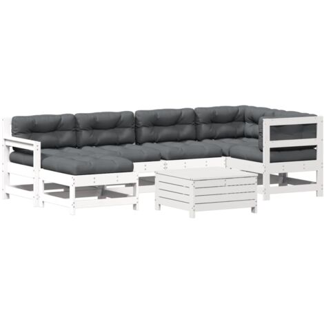 Set Salotto Giardino 7pz con Cuscini Bianco Legno Massello Pino vidaXL (1/5)