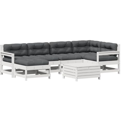 Set Salotto Giardino 7pz con Cuscini Bianco Legno Massello Pino vidaXL (1/5)