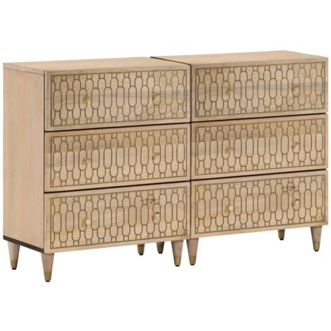VidaXL Credenza In Legno Massello Di Mango 80x30x65 Cm - Mobile Con Cassetti E Ruote In Ghisa - Stile Retrò Per Soggiorno - 4