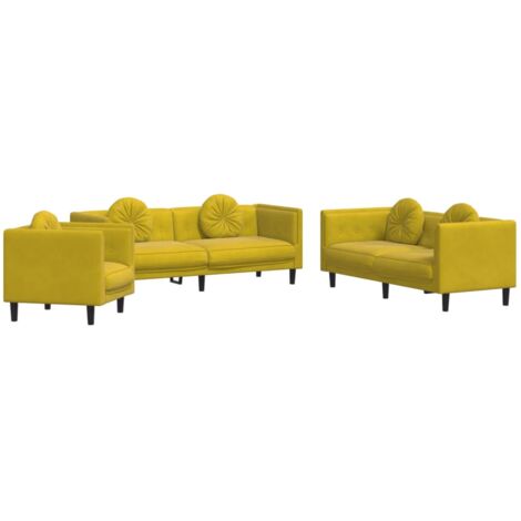 vidaXL Set di Divani 3 pz con Cuscini Giallo in Velluto (1/5)