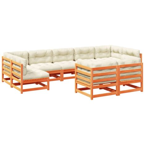 vidaXL Set Divani Giardino 9 pz con Cuscini Marrone Cera Massello Pino (1/5)