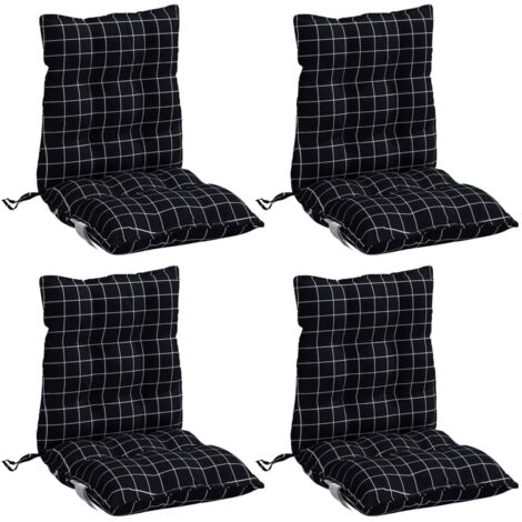 Cuscini Sedia Schienale Basso 4 pz Quadri Nero Tessuto Oxford vidaXL