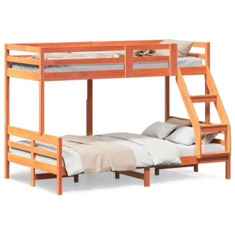 vidaXL Letto a Castello 80x200/120x200 cm Marrone Cera Massello Pino