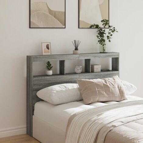 vidaXL Testiera con Contenitore a LED Grigio Sonoma 140x17x102 cm