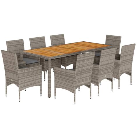 Set Pranzo da Giardino 9pz con Cuscini Polyrattan Acacia Grigio vidaXL (1/5)