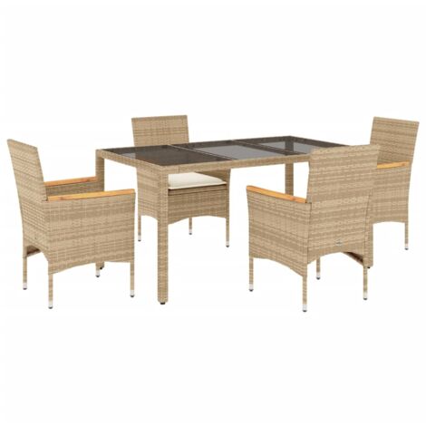 vidaXL Set da Pranzo da Giardino 5 pz con Cuscini Polyrattan e Vetro