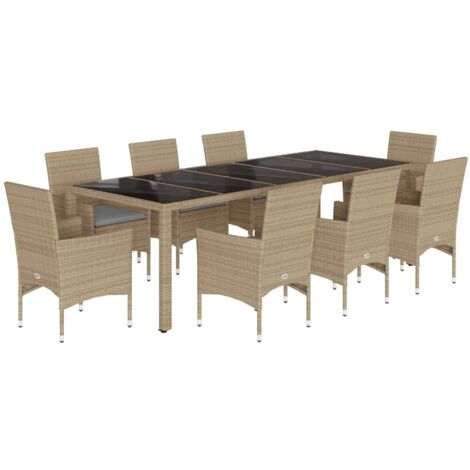 Set da Pranzo da Giardino 9 pz con Cuscini Polyrattan e Vetro vidaXL (1/5)