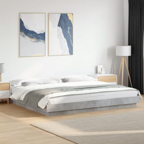 Giroletto Con Luci LED RGB – Struttura In Legno Ingegnerizzato, Grigio Sonoma, 160x200 Cm, Con Doghe In Compensato