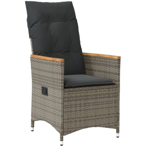 vidaXL Sedia Reclinabile da Giardino con Cuscini Grigia in Polyrattan