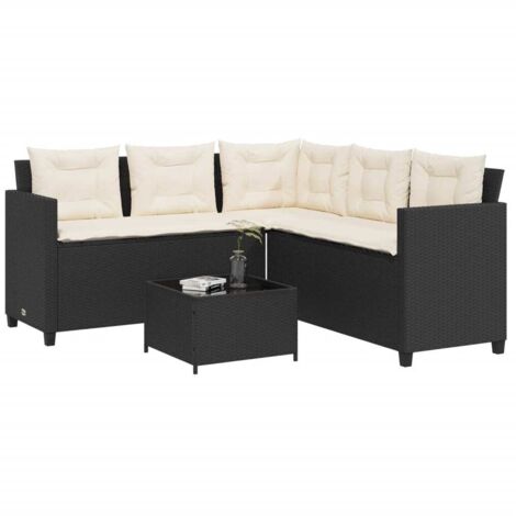 vidaXL Divano da Giardino con Tavolo e Cuscini a L Nero in Polyrattan