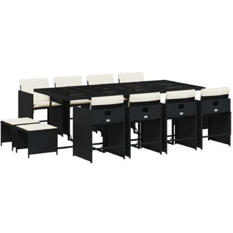 vidaXL Set da Pranzo da Giardino 13pz con Cuscini Nero in Polyrattan