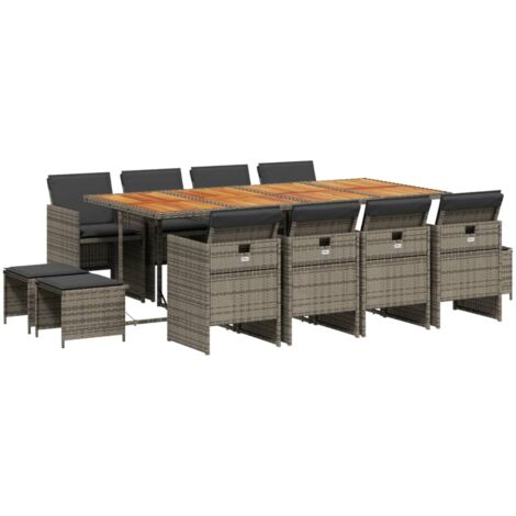 Set da Pranzo da Giardino 13pz con Cuscini Grigio in Polyrattan vidaXL