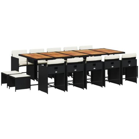 vidaXL Set da Pranzo da Giardino 15 pz con Cuscini Nero in Polyrattan