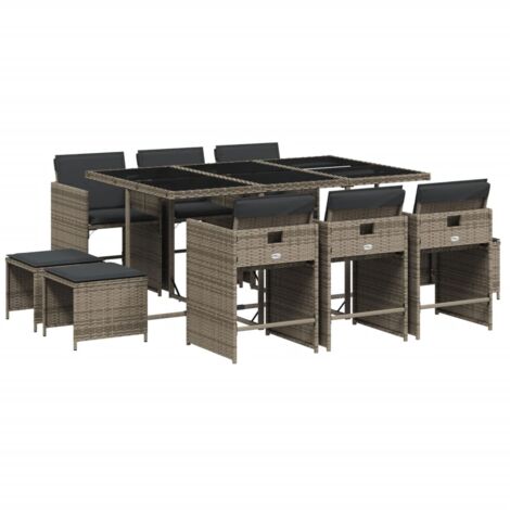 vidaXL Set da Pranzo da Giardino 11pz con Cuscini in Polyrattan Grigio