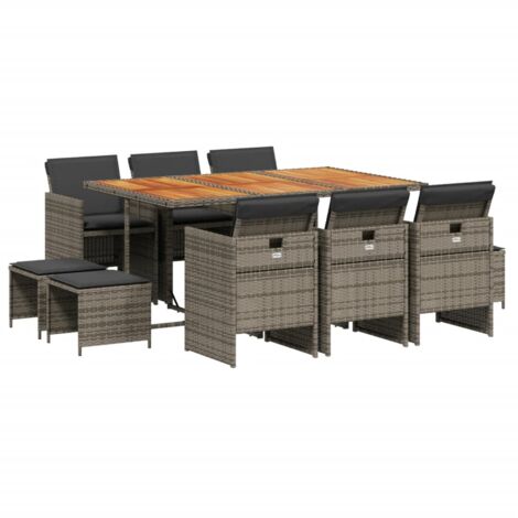 Set da Pranzo da Giardino 11pz con Cuscini in Polyrattan Grigio vidaXL
