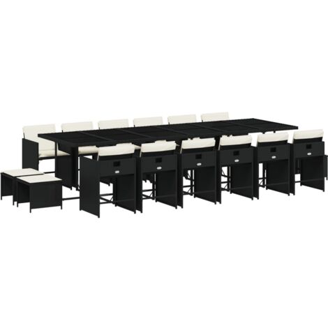 vidaXL Set da Pranzo da Giardino 17 pz con Cuscini Nero in Polyrattan