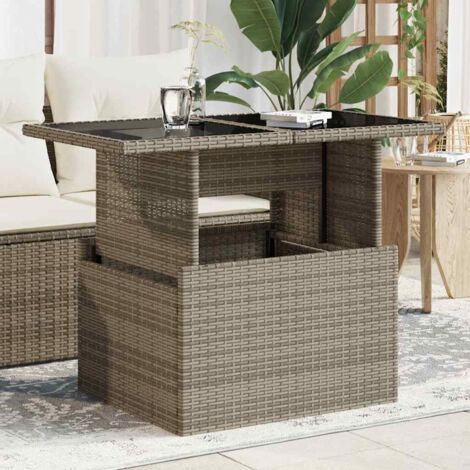 vidaXL Tavolo da Giardino Piano in Vetro Grigio 100x55x73cm Polyrattan
