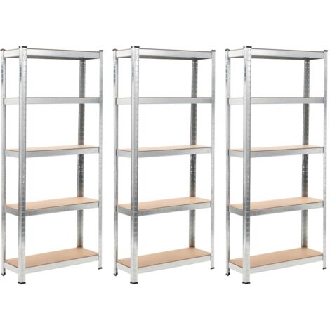 Scaffali 5 Ripiani 3 pz Argento in Acciaio e Legno Multistrato vidaXL