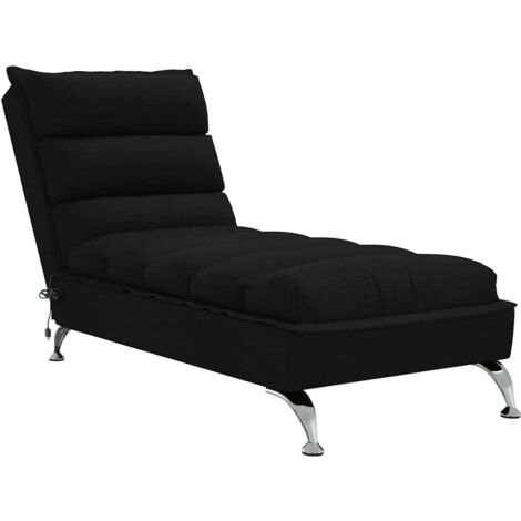 vidaXL Chaise Longue Massaggi con Cuscini Nero in Tessuto