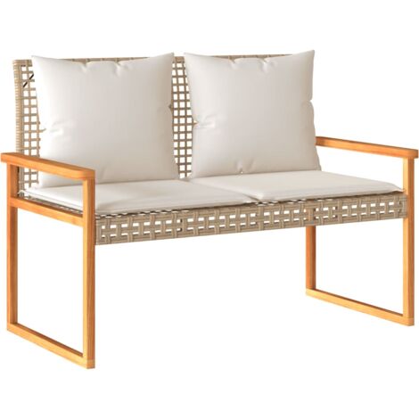 vidaXL Panca da Giardino con Cuscino Beige Misto Polyrattan e Acacia