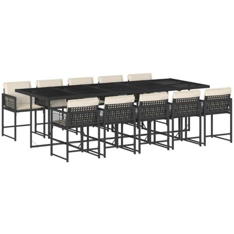 Set da Pranzo da Giardino 11 pz con Cuscini in Polyrattan Nero vidaXL