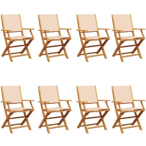 vidaXL Sedie da Giardino Pieghevoli 8pz Beige Tessuto e Legno Massello