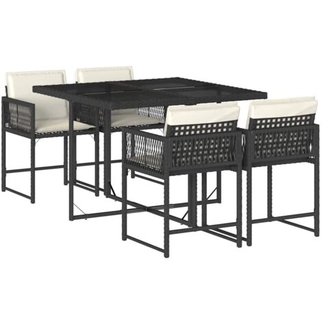 vidaXL Set da Pranzo da Giardino 5 pz Nero con Cuscini in Polyrattan