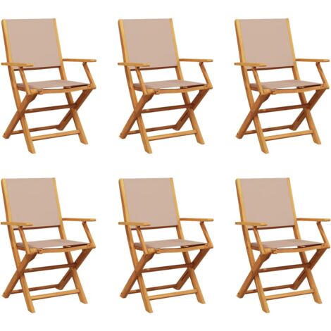 vidaXL Sedie Giardino Pieghevoli 6pz Tortora Tessuto e Legno Massello