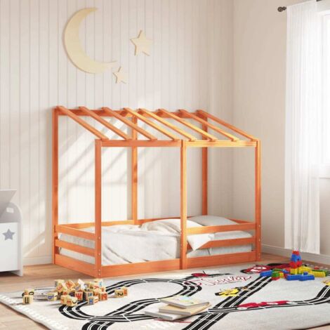 vidaXL Letto Bambini con Tetto Marrone Cera 70x140 cm Massello Pino