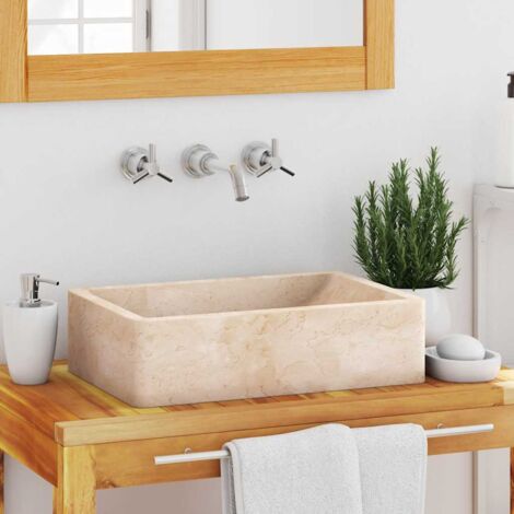 vidaXL Lavello 45x30x12 cm Marmo Lucido Crema