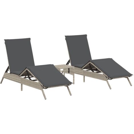 vidaXL Lettini Prendisole 2pz con Tavolino Grigio Chiaro in Polyrattan (1/5)