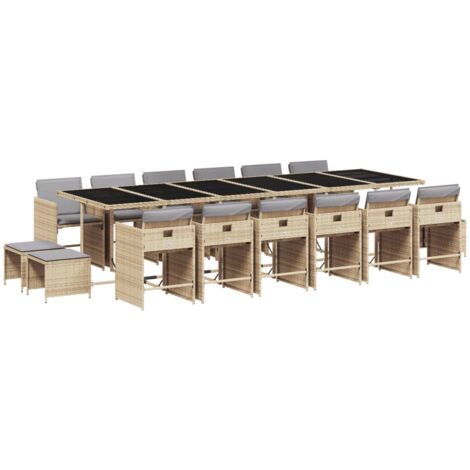 vidaXL Set Pranzo da Giardino 17 pz con Cuscini Beige Misto Polyrattan