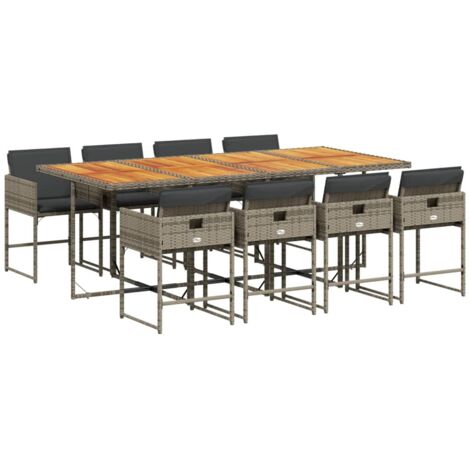 vidaXL Set da Pranzo da Giardino 9 pz con Cuscini in Polyrattan Grigio