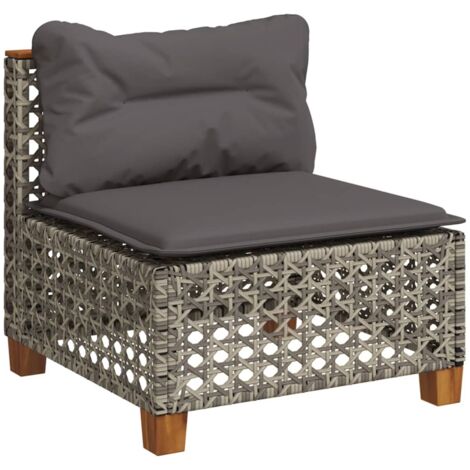 vidaXL Divano Giardino Senza Braccioli con Cuscini Grigio Polyrattan