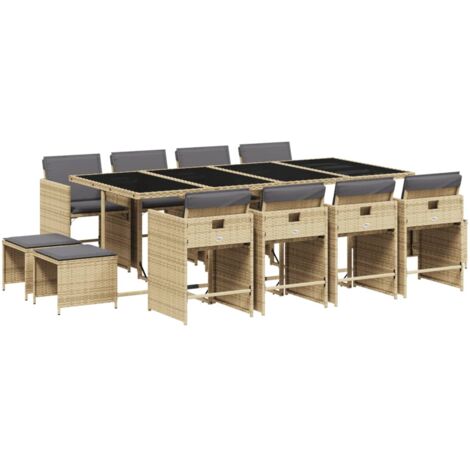 vidaXL Set Pranzo da Giardino 13 pz con Cuscini Beige Misto Polyrattan